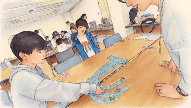 配置したカードが船の軌跡を示している